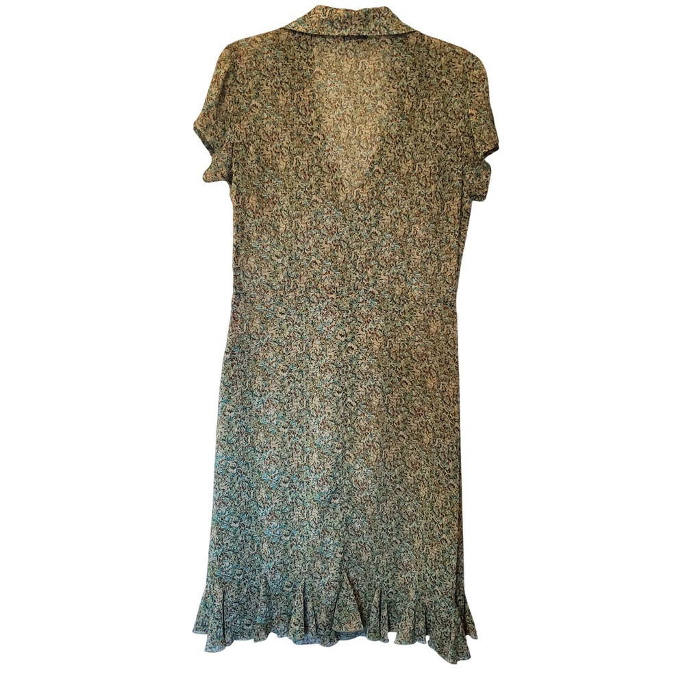 M.S.K. Floral Wrap V-Neck Midi Dress Green Teal Short Sleeve Ruffle Hem Womens - Picture 7 of 14